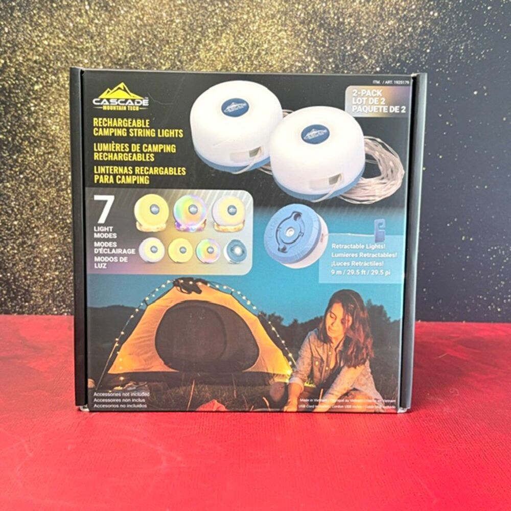 Cascade Mountain Tech Rechargeable Camping String Lights 2 Pack 29.5' Sealed